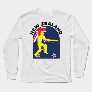 New Zealand Cricket Batsman New Zealand Flag Long Sleeve T-Shirt